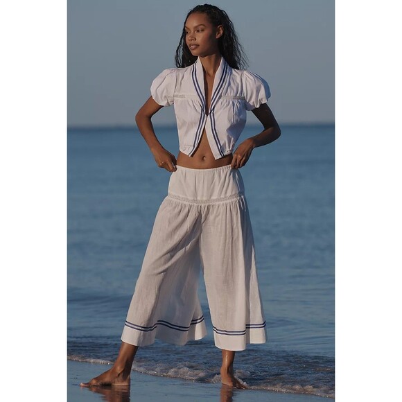 By Anthropologie Celandine Beachy Culotte Pants Wide-Leg Flora Lace XS 279497 - Picture 2 of 9